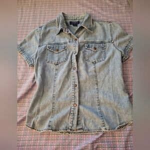 Guess Denim Short Sleeve Button-Up Shirt Girls Size Large